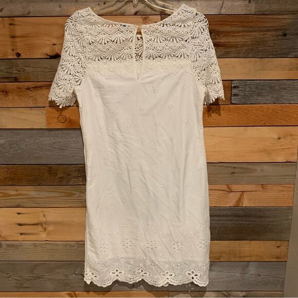 Sundance Imperial Eyelet Short Sleeve Shift Dress White Sz M Embroidered Bridal - Picture 6 of 9